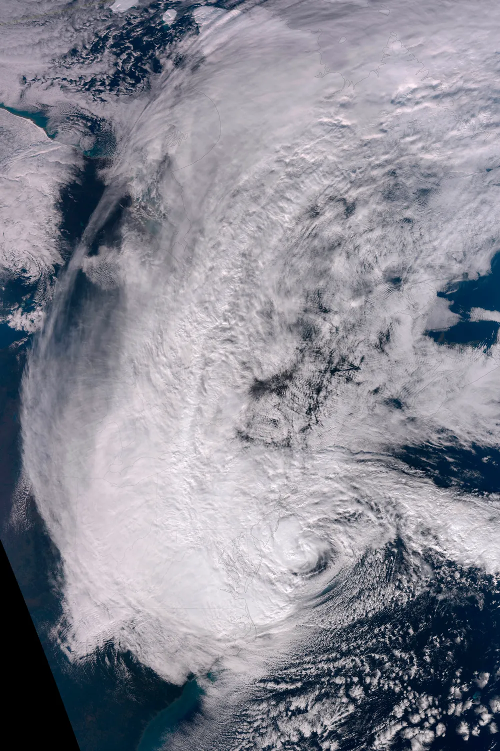 NASA satellite image of Hurricane Sandy approaching the US East Coast on 29 October 2012.